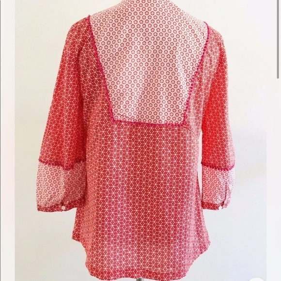 Boden | Gauzy Tie Neck Top Womens Size 6 Red Pullover Boho Star Print Blouse - Picture 7 of 12